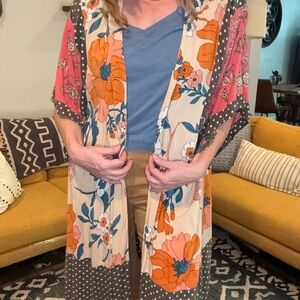 Angie Floral Kimono  - Pink, Orange, Cream